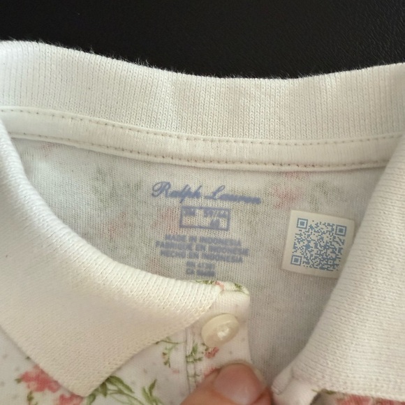 Ralph Lauren White and Pink Floral Polo Top with Ruffled Hem - Picture 3 of 4